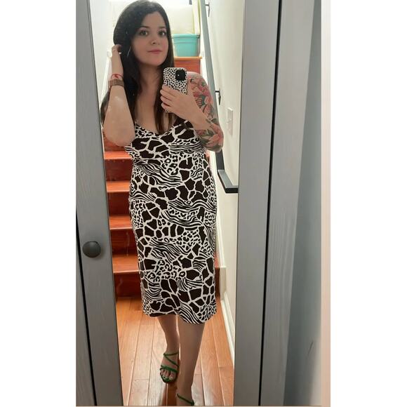 Adam Lippes Animal Print Silk Slip Dress White Brown V-Neck Sleeveless Sz 4 - Picture 4 of 12